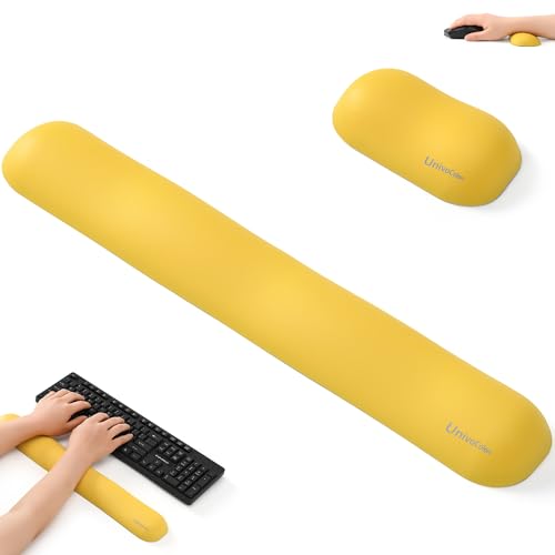 Image of UnivoColors Design-Wave Set of Wrist Rest,Artificial Sheepskin+Memory Foam+Ergonomic+Anti-Slip Gel, Resilience Support During Work and Gaming,Keyboard Accessory,Yellow