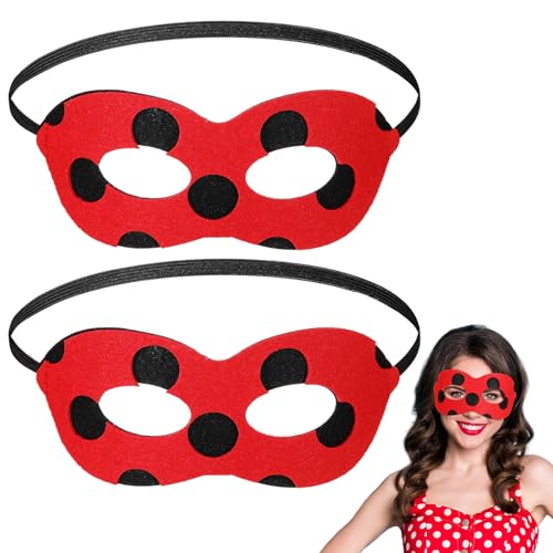 Xinnun 2 Masques Coccinelle Masque pour Yeux Coccinelle en Tissu Feutré avec Élastique Masque Scarabée Rouge à Pois Noirs Couvre-Yeux pour Femmes Hommes Accessoires de Fête Carnaval Halloween