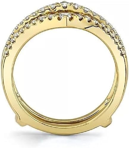 Round Cut Lab Created Moissanite 925 Sterling Silver 14K Yellow Gold Over Curved Wedding Band Enhancer Wrap Ring Guard for Women's