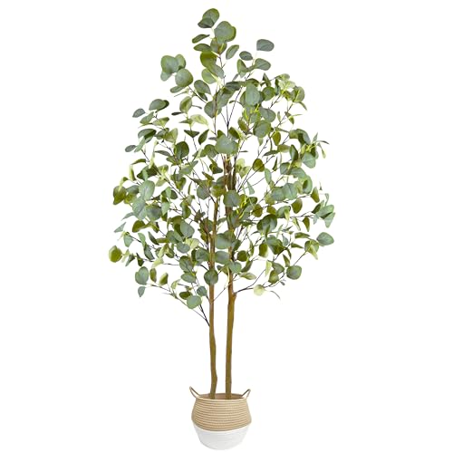 Warmplants Artificial Eucalyptus Tree, 5ft Tall Fake Eucalyptus Plant with Woven Basket, 60'' Silk...