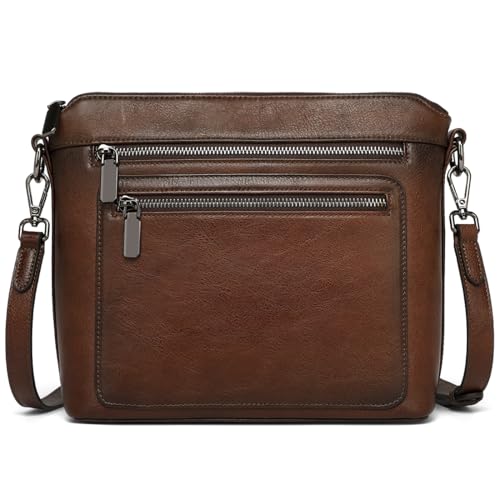 COOLCY Genuine Leather Crossbody Bags for Women Purses and Handbags for Ladies with Multiple Pockets Shoulder Satchel Bag