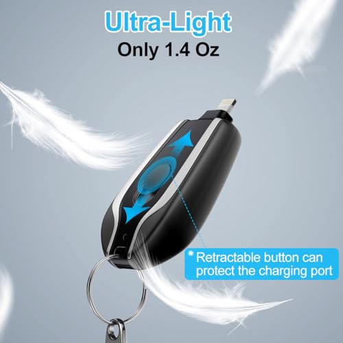 Keychain Portable Charger for iOS, 2200mAh Mini Emergency Power Pod,External Fast Charging Power Bank Battery Pack,Cell Phone Charger for 14,13,12,11,Plus,Pro,Max,XS,XR,X,8,7,6,6s,5,4,Black 12
