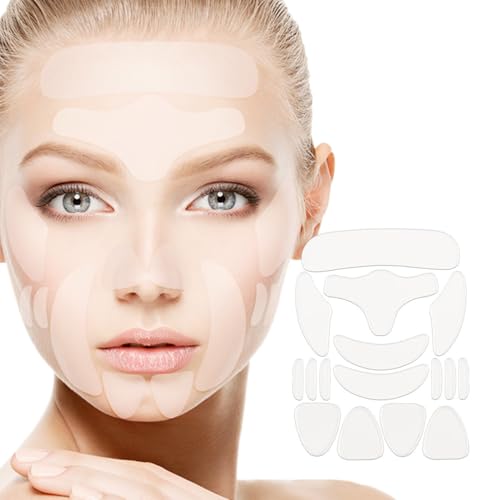 QOMJUFA 16 Stücke Facial Patches, Silikon-Beauty-Gesichtspflaster,Pflaster zum Glätten von Augen Mund oder,Wiederverwendbare