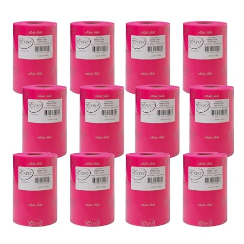 Image of Expo International Decorative Matte Tulle, Roll /Spool of 6 inch X 100 Yards, Lightweight Polyester Tulle Fabric for Tutus, Costumes, and Party Decorations, Washable, Easy-to-Use, Pack of 12, Hot Pink