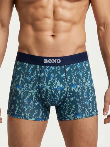 Image of BONO Mens Trunks Pack of 2 Cotton Underwear Breathable Printed Anti-Bacterial Underwear Men Trunk with No Marks Nylon Buffed Stretchable Waistband