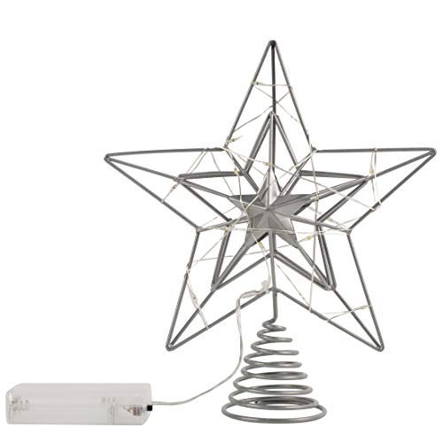 Lulu Home Christmas Tree Topper, 8.5" X 7.6" Silver Christmas Led Star Tree Topper, 15 Led Lighted Xmas Tree Star Topper Christmas Tree Ornament Decoration #TOP5