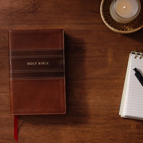Image of NKJV Personal Size Large Print Bible with 43,000 Cross References, Brown Leathersoft, Red Letter, Comfort Print (Thumb Indexed)