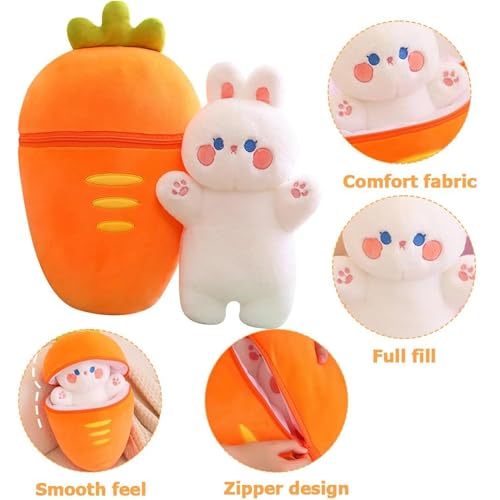 Image of Kidology Plush Toy Pillow, Reversible Bunny, Cute Rabbit Sofa Pillow, Easter Bunny Stuffed Animal Cute Rabbit Plushie Birthday Gift for Boys Girls and Kids (Medium, Carrot Bunny - Zipper)
