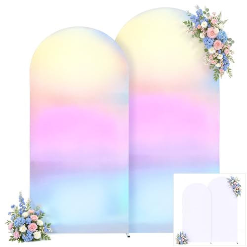 Image of Silver White Arch Covers 7.2 and 6ft Sequin Sparkly Birthday Party Arch Backdrop Covers Set of 2 Spandex Shimmer Balloon Arch Stand Cover for Wedding Bridal Shower Baby Shower Photo Arches Background