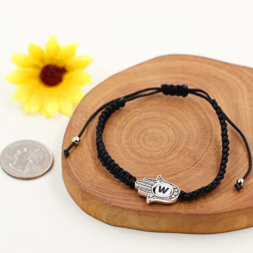 Image of Uloveido Customized A to Z 26 Letters Hand of Fatima Bracelet - Fatima Hamsa Hand Evil Eye Protection Bracelet Lucky Charm Adjustable Braided Black String