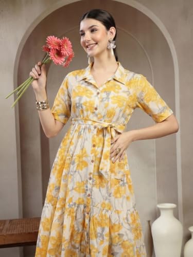 Image of Stylum Women's Floral Printed Cotton Flared Dress