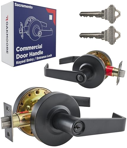 OAKMOORE Commercial Door Handle Black - Grade 2 Lockset - Door Lever Schools Offices Industrial UL CUL & ADA ANSI A156.2 (Keyed (Entry Doors))