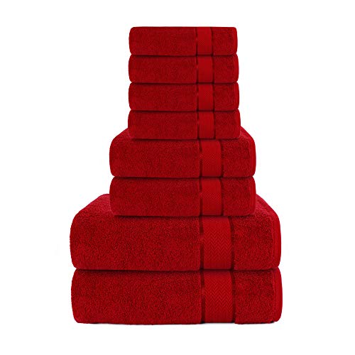 CRAFTBERRY - Bath Towels Set-100% Cotton- 2 Bath Towels, 2 Hand Towels & 4 Washcloths- Large, Quick Dry, Absorbent, Plush, Soft- Home, Shower Towels - 8 Piece Luxury Bathroom Towels - Red