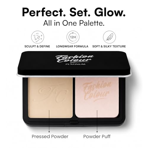 Image of Fashion Colour Platinum Perfect Match Face Powder With Mirror + Powder Puff | Velvety Formula | Matte Finish | Upto 11 hrs of Lightweight Coverage | Blurring Imperfection | For All Skin Types | (FC20, 10g)