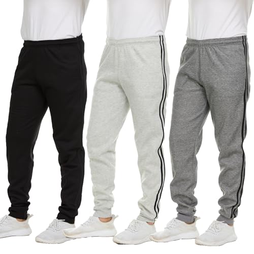 Essential Elements 3 Pack: Men's Tech Fleece Ultra-Soft Warm Jogger Athletic Sweatpants with Pockets
