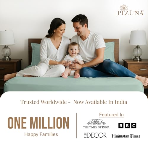 Image of Pizuna 100% Cotton Bedsheet Super King Size Sea Foam, 800 Thread Count Long Staple Combed Cotton Flat Bedsheets 108x108 Inches with 4 Pillow Covers, Bed Sheet for Super King Size Bed