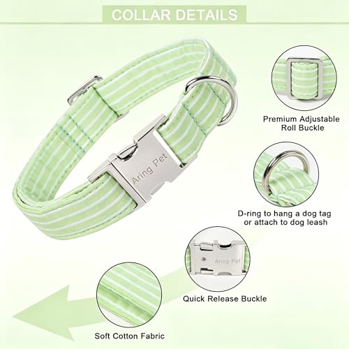 Image of ARING PET Cute Dog Collar for Puppy Small Medium Large Dogs-Green Stripe M | Cute Male Heavy Duty Pet Collars with Metal Buckle for XS S M L XL Dogs, for Beach Trips Picnic Daily Outdoor Stroll