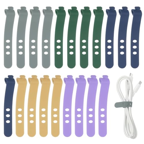 uxcell 1Set Silicone Cable Ties, 3 Hole Reusable Rubber Cord Tie Adjustable Elastic Cord Wraps with Locking Buckle, Multi Purpose Cable Strap for Home Office Travel Wires, Assorted Colors