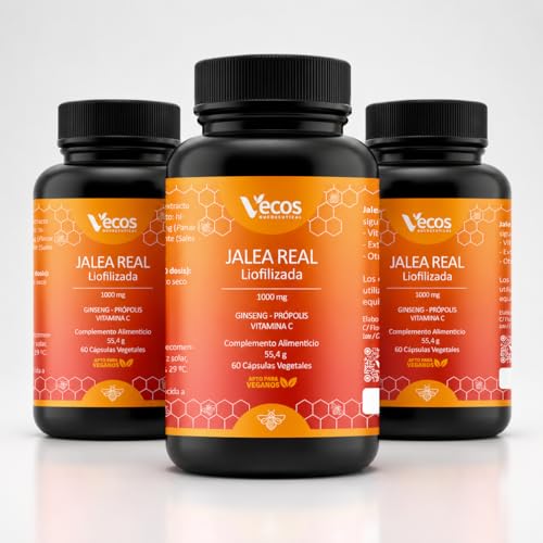 Jalea Real Pura Liofilizada 1000 mg con Vitamina C ginseng y Própolis Aumenta la Energía y Vitalidad Reduce el Cansancio Sin Azúcar
