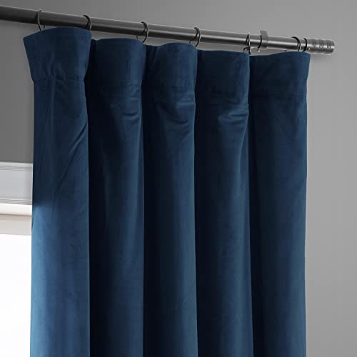 HPD Half Price Drapes Signature Velvet Thermal Blackout Curtains for Living Room 63 Inch Long (1 Panel) Rod Pocket Insulated Blackout Curtains for Bedroom Window Curtains, 50W x 63L, Midnight Blue