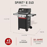 Weber Spirit E-310 Gasgrill / 3 Brenner, Snap-Jet Zündung, Robuste Räder und Warmhalterost, 51 x 46 cm Grillfläche, Kompatibel mit Weber Works Seitenablagen, Schwarz/Silber – Ansicht 5