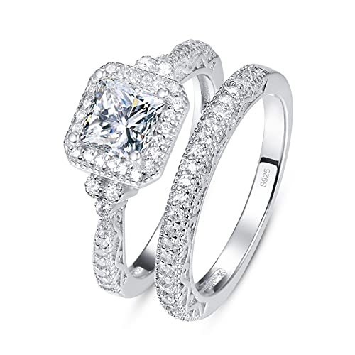 Yaresul Bague de fiançailles solitaire en argent sterling 925, bague de mariage taille princesse pour femme, cadeaux pour femmes et adolescentes Taille 61.5 Cover