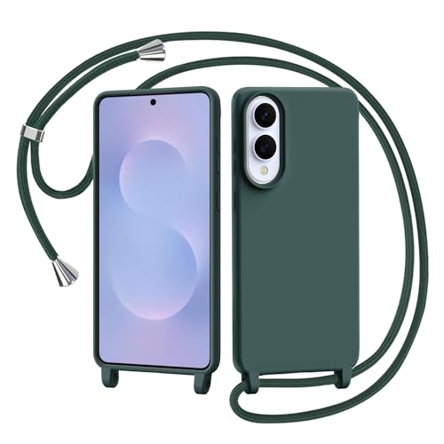 AOMYKE Funda para Samsung Galaxy S25 Edge con Cuerda, Silicona Líquida Carcasa con Cordón Correa Colgante Ajustable Collar Correa Teléfono Case Cover, Verde