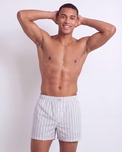 Image of Real Essentials 3 Pack: Men's Woven Cotton Poplin Lounge Shorts Sleep Casual Comfy Loose Fit Elastic Waist PJ Bottoms Pockets