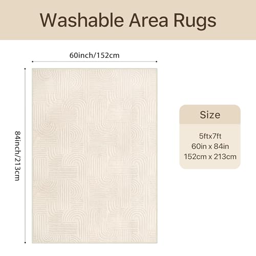 Tapete decorativo lavable 5x7 diseño moderno beige miniatura 2