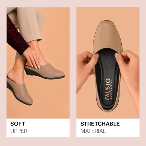 Image of FAUSTO Women Formal Back Open Platform Wedge Heel Slip‑On Mule Shoes | Stylish Office Footwear | Comfortable Fashion Shoes
