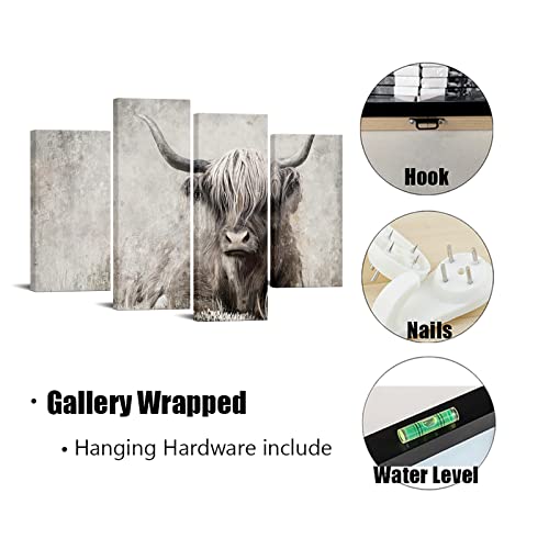 Simiwow Highland Cow Wall Art Country Farmhouse Decor Cow Picture Black And White Farm Animal Painting Framed Canvas Print Living Room Decor (Overall 34 X 48 Inch) #TOP5