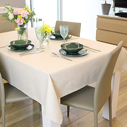 Casaviva Nappe en 100 % coton imprimé effet lin, fabriquée en Italie, élégante et moderne, fête et banquet (beige, 140 x 180 cm) Cover