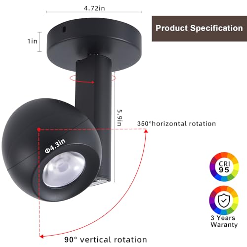Image of Led Ceiling Spotlight 5 Color Temperature Adjustable Dimmable Round 12W Spot Light Indoor CRI95+ Flush Mount Lights Fixture Beam Angle 24 Degrees Accent Lighting Black 1 Pack