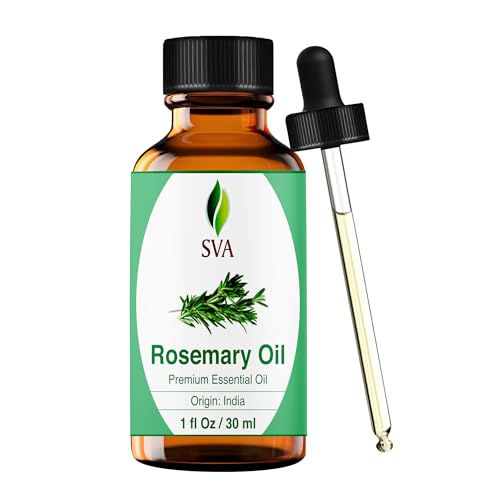 SVA Rosemary Essential Oil – 1 Fl Oz – 100% Natural Rosemary Oil for Hair, Face, Skin Care, Diffuser, Aromatherapy, Scalp, Body Massage, Soap and Candle Making – with Dropper