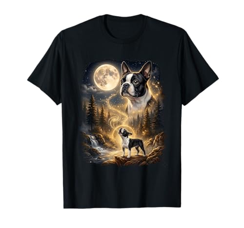 Boston Terrier Howling At The Moon Retro T-Shirt
