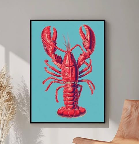 Peinture d'été sur la plage de homard rouge poster mural marin pour salon moderne
