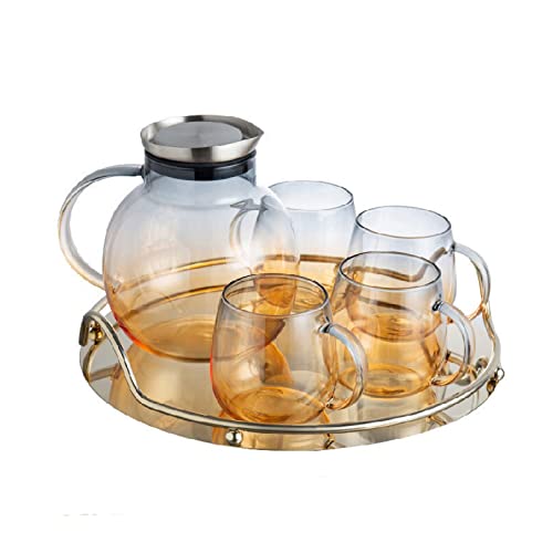 Jarra de Agua GRADIENTE COLOR COLOR CUBIERTA DE AGUA AGUA Juego de la taza de acero inoxidable Bandeja de acero de la casa Jugo de jugo Tarro resistente al calor Vidrio grueso Vino jarras Copas Jarra