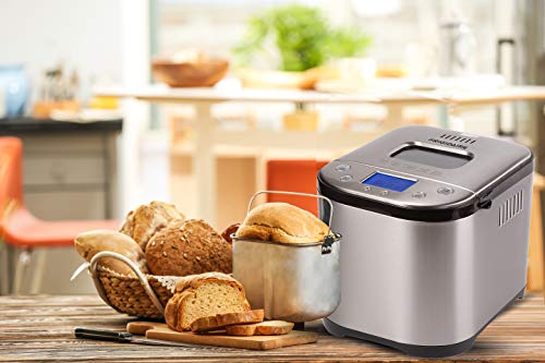 Frigidaire Bread Maker Machine With Nonstick Bowl, Bread Hook, Measuring Cup & Spoon. 15-In-1, Gluten-Free Bread, Cake& Yogurt, 3 Crust Colour Options And More. 3 Loaf Sizes. 2Lb Xl- Stainless Steel #TOP4