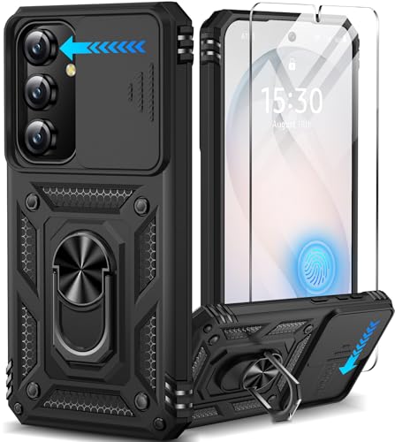 Taisairu for Samsung Galaxy S26 Case with Screen Protector & Slide Camera Lens Cover,Built-in 360°Rotate Magnetic Ring Stand Shockproof Protective Phone Case for Samsung S26 Case (Black)