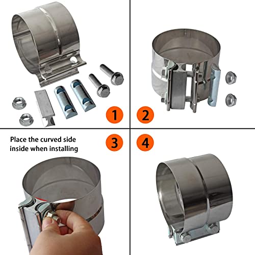 Image of 4 Inch Lap Joint Exhaust Pipe Muffler Clamp Band - 304 Stainless Steel (4 Pack)