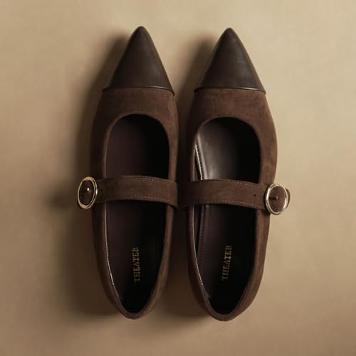 Image of Theater Hepburn Casual Ballet Flats for Women in Suede | Stylish Mary Jane Ballerina with Bow Detail | Lightweight Comfortable Footwear with Cushioned Insole