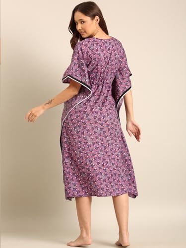 Image of Rupa Jon Aishwarya Women Full Length Printed Kaftan Nighty in Premium Cotton Blend Fabric, Night Dress, Maxi Nighty for Comfortable Everyday Wear