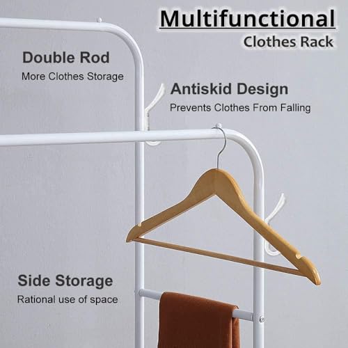 Image of Single Pole Coat Hanger /Cloth Stand /Garment Stand with Bottom Shelves - Metal Garment Rack for Organized Storage 8 Hook (Multi) (White-1)
