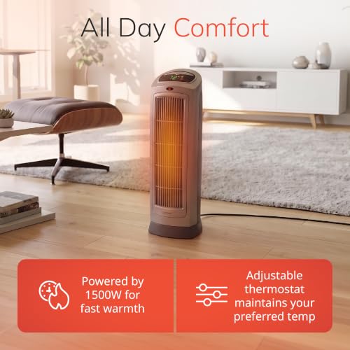Lasko Oscillating Digital Ceramic Tower Heater for Home with Adjustable Thermostat, Timer and Remote Control, 23 Inches, 1500W, Silver, 755320 - image 4