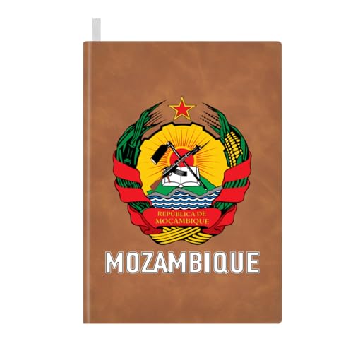 Coat of Arms of Mozambique Mozambican Flag Emblem Leather Journal for Men Women 100 Pages A5 Ruled Notebook Lined Notepad for Drawing Writing Note Taking Travel Diary for Work School Teachers Students