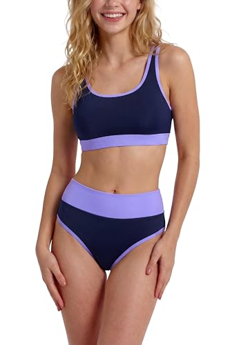 Image of Period Swimwear Two Piece Leakproof Swimsuit Menstrual High Waist Bikini Sets Color Block Bathing Suit for Teen Girls