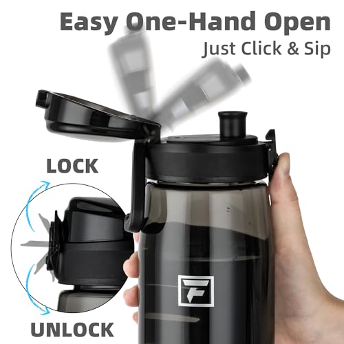 Image of Fanhaw 32 oz Clear Plastic Water Bottle, BPA Free Leakproof Tritan Sports Water Bottle with Chug Lid, Wide Mouth Reusable Bottle for Gym, Travel, School & Office (Black)