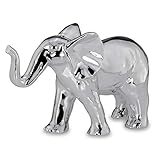 H.Bauer jun. Elefanten Figur Porzellan silberfarben 21 cm - glänzende Porzellanfigur, große Tierfigur galvanisiert, Glückssymbol für Wohnzimmer, stilvolle Wohndeko & Geschenkidee