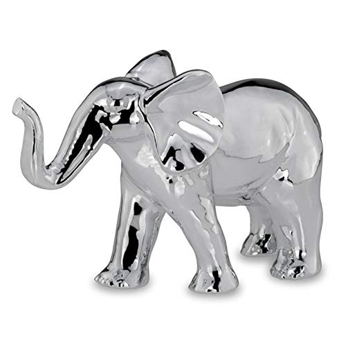 H.Bauer jun. Elefanten Figur Porzellan silberfarben 21 cm - glänzende Porzellanfigur, große Tierfigur galvanisiert, Glückssymbol für Wohnzimmer, stilvolle Wohndeko & Geschenkidee