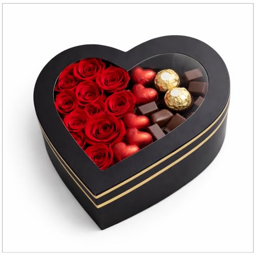 Image of Oasis Pack of 2 Italic Heart Shaped Gift & Flower Hamper Boxes With Clear Lid | Classic Bouquet Box for Flower Arrangements & Gift Hampers | Decorative Gift Packaging Box - Midnight Black Heart